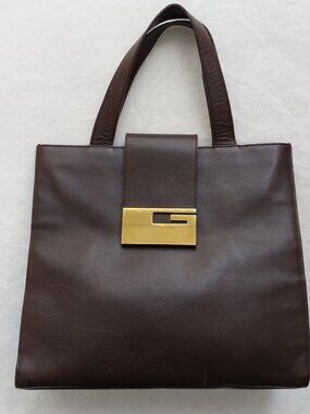 1998 Vintage Gucci Tom Ford Brown Calfskin G Logo Top Handle Tote Italy Gold HW